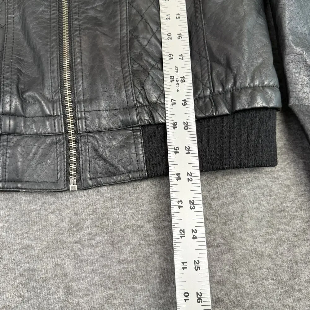 Lapis Women’s Faux Leather Moto Bomber Jacket Black Quilted size Large Edgy